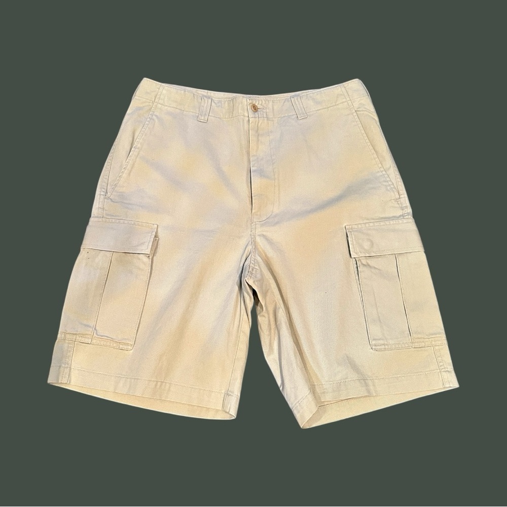 BANANA REPUBLIC, NWOT, MENS, KHAKI, CARGO SHORTS. LONG LENGTH. SIZE 33 - Picture 2 of 6